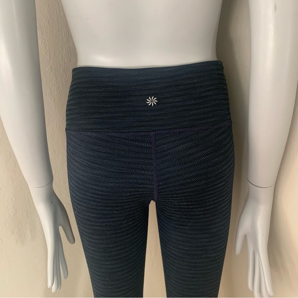 ATHLETA Athletic Tights Leggings Textured Herringbone Pattern Blue - Picture 10 of 16
